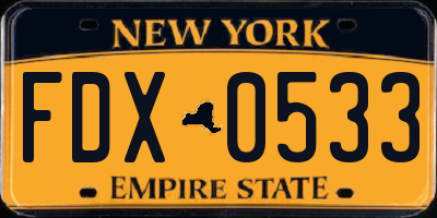 NY license plate FDX0533