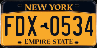 NY license plate FDX0534