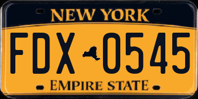 NY license plate FDX0545