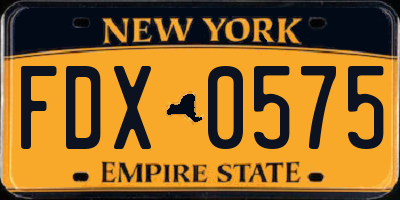 NY license plate FDX0575