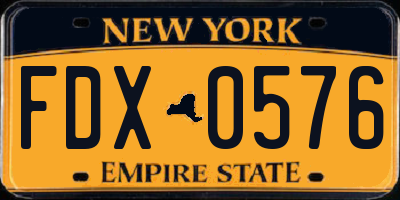NY license plate FDX0576