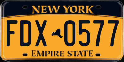 NY license plate FDX0577