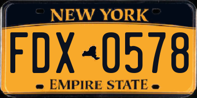 NY license plate FDX0578