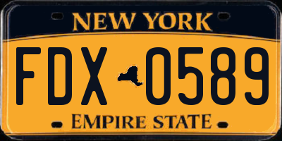 NY license plate FDX0589