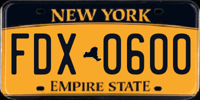NY license plate FDX0600
