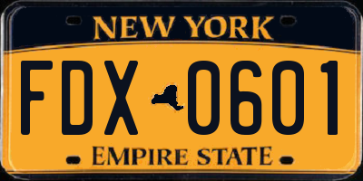 NY license plate FDX0601