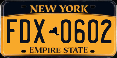 NY license plate FDX0602