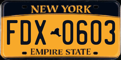NY license plate FDX0603