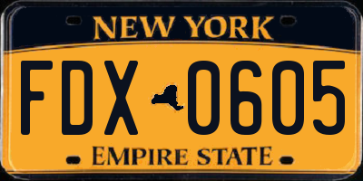 NY license plate FDX0605