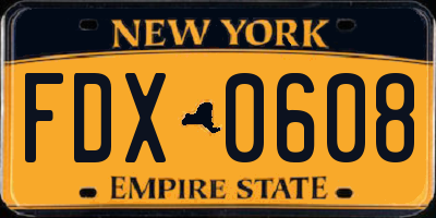 NY license plate FDX0608