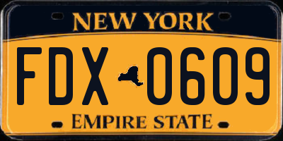 NY license plate FDX0609