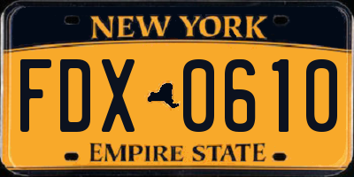 NY license plate FDX0610