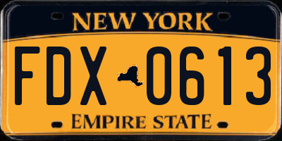 NY license plate FDX0613