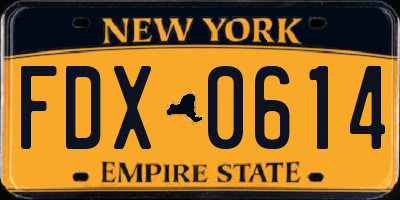 NY license plate FDX0614