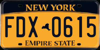 NY license plate FDX0615