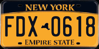 NY license plate FDX0618