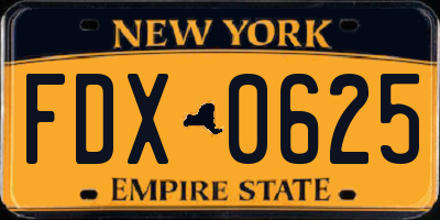 NY license plate FDX0625