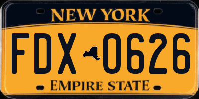 NY license plate FDX0626