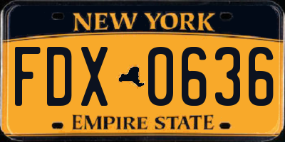 NY license plate FDX0636