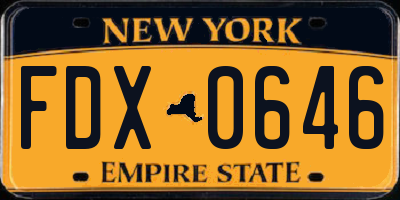 NY license plate FDX0646