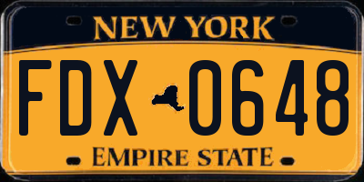 NY license plate FDX0648