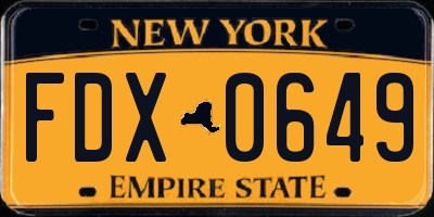 NY license plate FDX0649