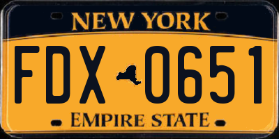 NY license plate FDX0651
