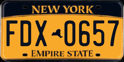 NY license plate FDX0657