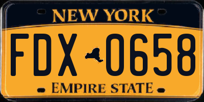NY license plate FDX0658
