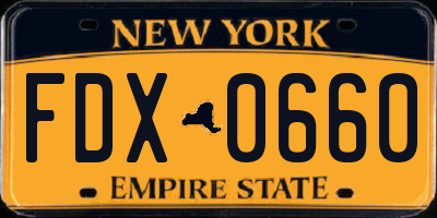 NY license plate FDX0660