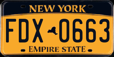 NY license plate FDX0663