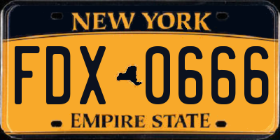 NY license plate FDX0666