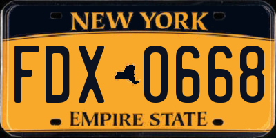 NY license plate FDX0668