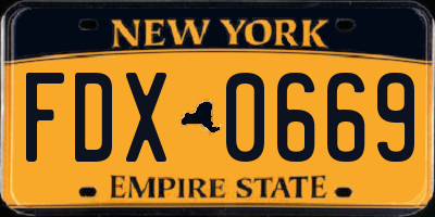 NY license plate FDX0669