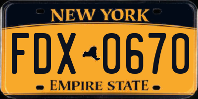 NY license plate FDX0670