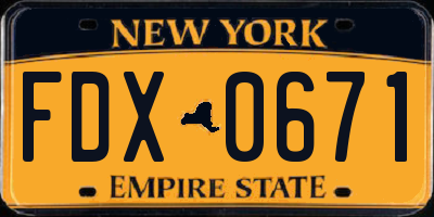 NY license plate FDX0671