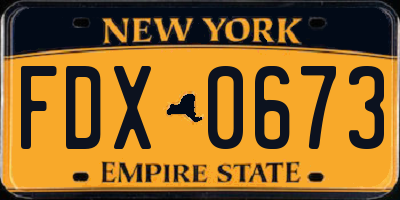 NY license plate FDX0673