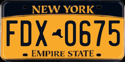 NY license plate FDX0675