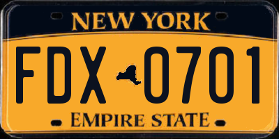NY license plate FDX0701