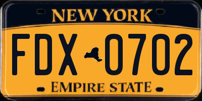 NY license plate FDX0702