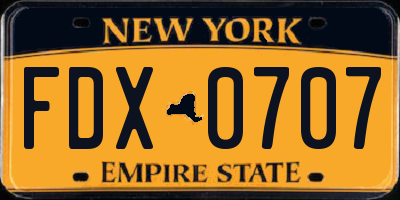 NY license plate FDX0707