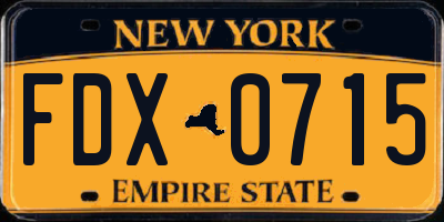 NY license plate FDX0715