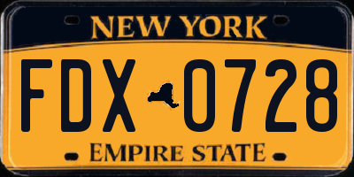 NY license plate FDX0728