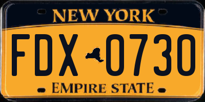 NY license plate FDX0730
