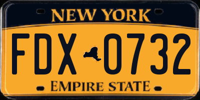 NY license plate FDX0732
