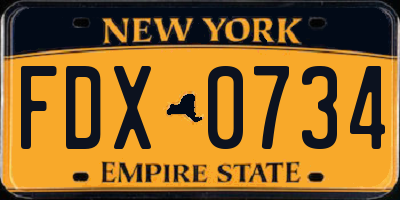NY license plate FDX0734