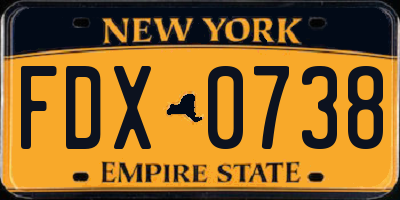 NY license plate FDX0738
