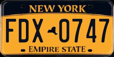 NY license plate FDX0747