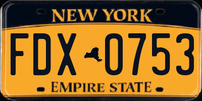 NY license plate FDX0753
