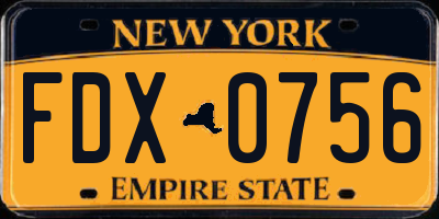 NY license plate FDX0756